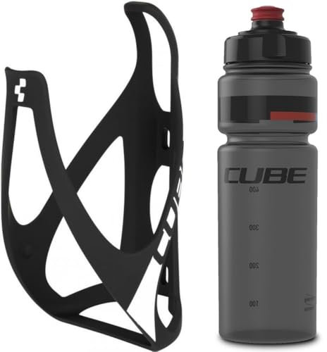 Cube HPP Cage - Matt Black/Blue & Flow Bottle - Black, 750ml / Lightweight Bicycle Cycling Cycle Bike MTB Mountain Road Water Drink Flask Bidon Bracket Mount Holder Carrier Kit Part Set Accessories