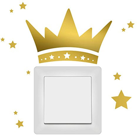 Lichtschalter Aufkleber Krönchen mit Sternen im Set von Wandtattoo-Loft® / Prinzessin Krone/Kleiner Prinz/Steckdose/Wandaufkleber / 30 Farben/gold /