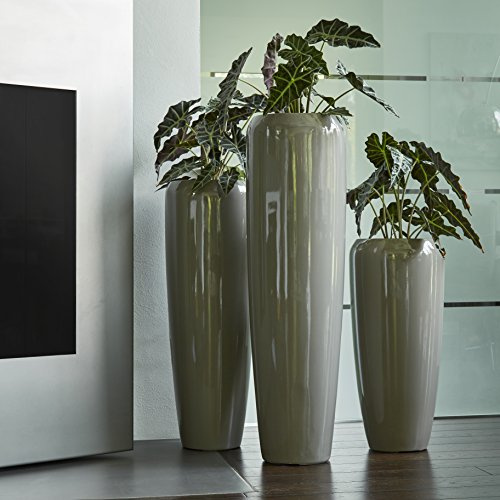 Moderne & Hochwertige Pflanzvase/Pflanzkübel – Medium: 100cm - Hochglanz Taupe - Fiberglas - Mit Einsatz – Indoor & Outdoor – Wetterbeständig & Frostsicher
