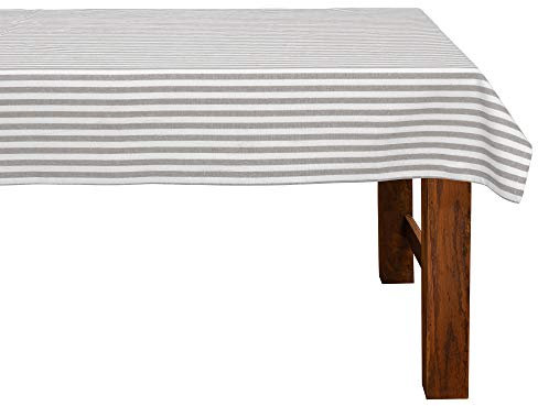 FILU Tischdecke 140 x 200 cm Grau/Weiß gestreift (Farbe und Größe wählbar) - hochwertig gefertigtes Tischtuch aus 100% Baumwolle