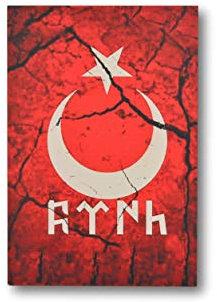 Gök-Türk Wandbild Bild für Wohnzimmer Büro Wohnung Deko Kunstdrucke Halbmond mit Stern Ertugrul Alttürkische Schrift Türk Ay Yildiz (rot)