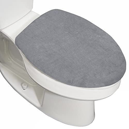 GORILLA GRIP Thick Memory Foam Bathroom Toilet Lid Seat Cover, Soft Velvet Topside, Machine Wash, Plush Cushioned Covers Fits Most Size Lids, Decorative Bath Room Accessories, 19.5x18.5, Graphite