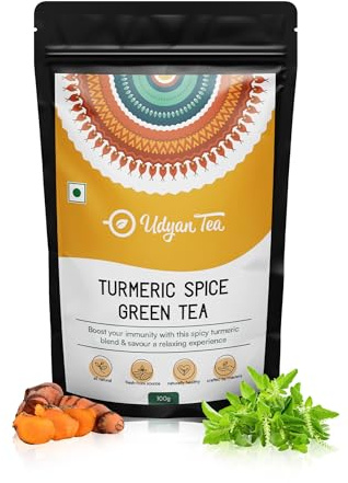 Udyan Tea Turmeric Spice Green Tea 100g (50 Cups) | Ayurvedic Blend with Turmeric, Tulsi & Ginger | Bold & Spicy Flavor | Better Immunity & Health| Healing Properties