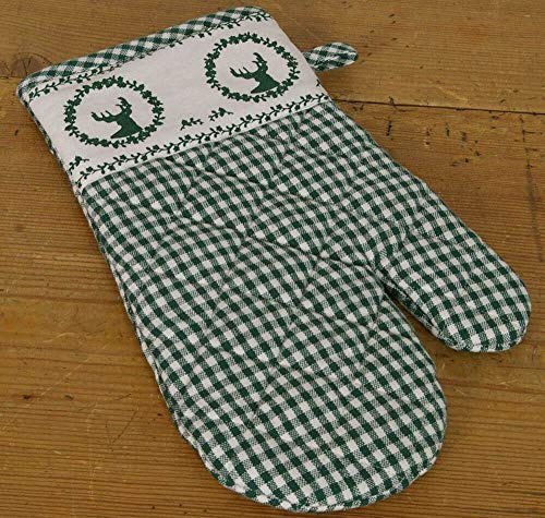 matches21 Topfhandschuh Ofenhandschuh Landhaus Premium RESI mit Hirsch Motiv & kariert Hitzeschutz Handschuh - in Grün