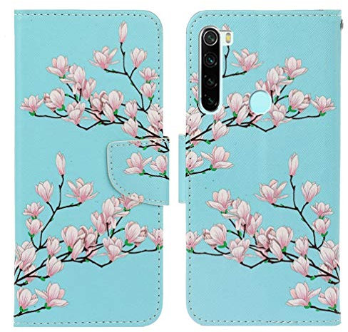 AIFILLE Redmi Note 8 Vert Clair Coque avec Motif Fleurs Rose Élégant Portefeuille PU Cuir Flip Etui Rabat Compatible avec Xiaomi Redmi Note 8 360 Full Body Protection Telephone Portable Housse Bumper