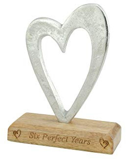 Six Perfect Years 6th Anniversary Rustic Metal Heart Decoration – Free Standing Aluminium & Wooden Decoration (hssperf-6)