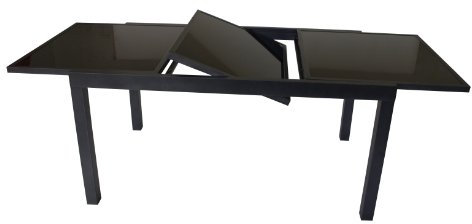 TPFGarden Ausziehtisch Gartentisch 150/210x90cm, Aluminium + Glas Schwarz