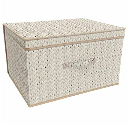 Large Collapsible Jumbo Storage Box Folding Storage Chest Kids Room Tidy Toy Box (Knit Natural)