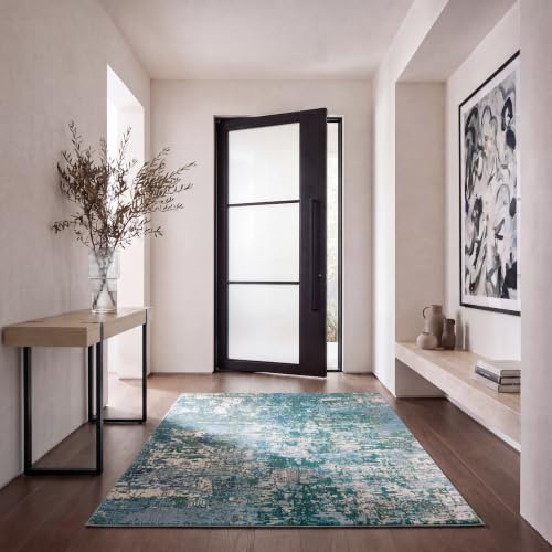 SAFAVIEH Zeitgenössische Teppich für Wohnzimmer, Esszimmer, Schlafzimmer - Madison Collection, Kurzer Flor, Grün und Türkis, 122 X 183 cm