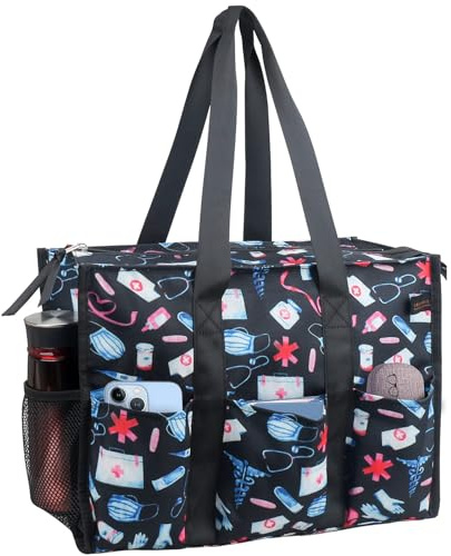 ABAMERICA Krankenschwestertasche für die Arbeit, Pflegetasche, mehrere Taschen, wasserdicht, mit Reißverschluss, klinische Tasche für Pflege-Studenten, Medium