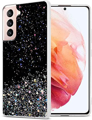 Cadorabo Hülle kompatibel mit Samsung Galaxy S21 5G Rundumschutz TPU Silikon Case Mädchen Glitzer Strass Design Slim Kratzfest Weiche Gummi Bling Schutzhülle für Samsung Galaxy S21 5G in Schwarz