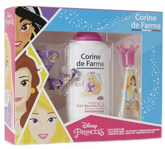 Corine de Farme - Coffret Cadeau Princesses Disney - Eau de Toilette 30ml + Gel Douche 300ml + Set Barrettes & Bracelet - Fabriqué en France