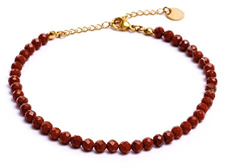 BERGERLIN Jaspis Fußkette rot - facettiertes, rotes Fußkettchen - Gold - M-L