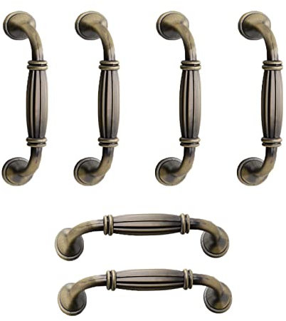 KanDery 6PCS Vintage Cabinet Drawer Handles, Antique Kitchen Cupboard Handles, 96mm Hole Center, Green Bronze