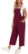 Versear Femme Couleur Unie Boutons Bretelles Réglables Salopette Loose avec Poches Baggy Lin Combinaison Oversize Décontractée Coton Jambe Large Pantalon Grande Taille Barboteuse Bourgogne, XL
