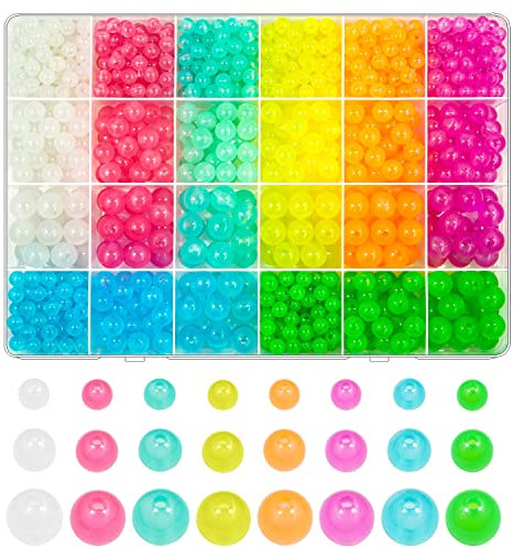 Acrylperlen im Dunkeln, leuchtend, rund, 6 mm, 8 mm, 10 mm, bunt, leuchtende Kunststoff-Pastellperlen, Abstandshalter, Charms für DIY, Schmuck, Handwerk, Halskette, Armband, leuchtend, 1000 Stück