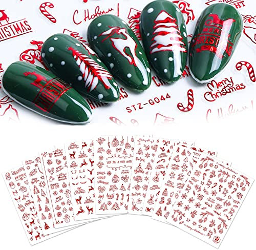 9 Blätter Nagelsticker Weihnachten, Nagelsticker Selbstklebend Glitzer 3D, Nailart Sticker Gelnägel, Nagel Stickers Sexy, Nail Sticker Aesthetic, Weihnachten Dekoration Nikolaus DIY Art Nagelaufkleber