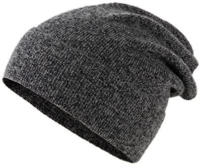 Lallier Unisex-Mütze aus 100% reinem Kashmir, gerippte Mütze mit Bündchen, warm, weich, mit Geschenkbox für Damen und Herren (Kohlengrau)