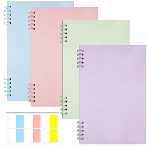 DIBALIYI 4 PCS A5 Spiral Notebook, 160 Pages Colorful Wirebound Notebooks Bound with 60 PCS Index Stickers, Spiral Notepads with Hard Cover, Lined note book for Home School Office, 80 Sheets