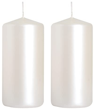 Pillar Candles, Pack of 2, Unscented, Long Burning Time, 10 x 5 cm / 4 x 2 in (Pearl, Metallic)