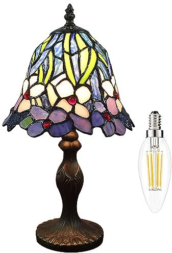Kinbolas Tiffany Style 7 Zoll Tischlampe Buntglas Lampenschirme Kleiner Nachtlampe Antike Schreibtisch Licht Wohnzimmer Schlafzimmer Büro Vintage Art Deco Viktorianisch