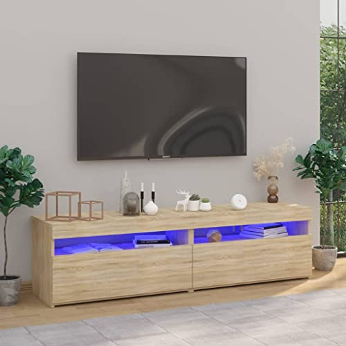 homiuse Meubles TV 2 Pcs avec Lumières LED Chêne Sonoma 75x35x40 cm Meuble HiFi Aspect Moderne Support de TV Table Télévision Meuble Salon Rangement DVD Console de Jeu Appareil de Streaming