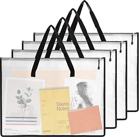 EOOUT 4 Stück 48 x 63 cm Kunst-Portfolio-Taschen, Portfolio-Ordner für Kunstwerke, Poster-Aufbewahrungstasche mit Reißverschluss und Griff, Netz-Organizer für Poster, Scrapbook, Andenken und Pinnwand