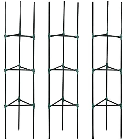 Outsunny Rankhilfe 3er-Set, Pflanzenhalter mit 3 Ebenen, Gartenpflanze Stützstangen, Rankgitter, Tomatenkäfig für Kletterpflanzen, Stahl, Grün, 38 x 38 x 182 cm