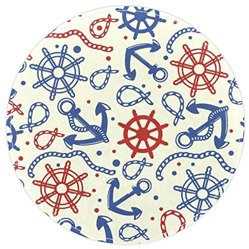 Teppiche für Schlafzimmer, Wohnzimmerteppiche, runder Teppich, runder Teppich,Anker Marineblau Karikatur