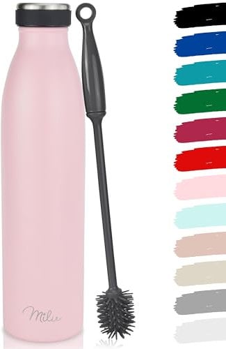 Milu Gourde en acier inoxydable 350 ml 500 ml, 750 ml, 1000 ml, 1,5 l – Bouteille isotherme, bouteille d'eau isolée, double paroi anti-fuite, convient aux acides carboniques (Rose, 1500ml)