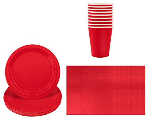 Solid Color Red Tableware Set Decor,20 Paper Napkins 16 Paper Cups 16 Paper Plates in Red,Disposable Paper Tableware Birthday Decorations for Him,Her,Men,Women,Adults Party,Kids Party