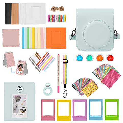 ZUIKAKU Mini 12 accessoires 15 en 1 compatibles avec appareil photo instantané Fujifilm Instax Mini 11 (Vert menthe)
