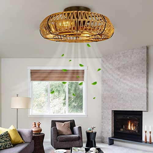 ATEEZ Vintage Lampadario con Ventilatore da Soffitto 6 velocità Motore Reversibile Farmhouse Ventilatore da Soffitto con Luce eTelecomando Silenzioso Lampadario Ventilatore Letto Sala Soggiorno-A