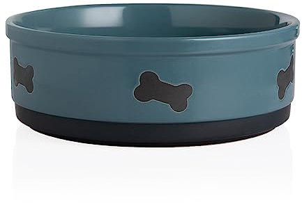 Sweejar Ceramic Dog Bowls with Bone Pattern, Dog Food Dish for Large Dogs, Porcelain Pet Bowl for Water 70 Fl Oz (Fog Blue)