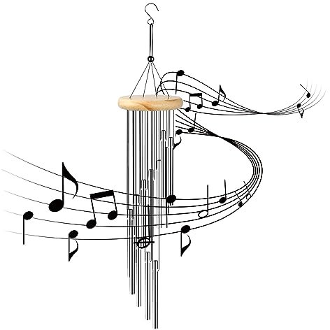 Carillon à Vent Extérieur,6 Tubes en Aluminium Carillon à Vent,Carillon à Vent de Jardin,Tube en Aluminium Bois Massif Carillons éoliens pour Jardin Maison Patio Balcon Décoration(Argent)