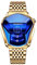 JewelryWe Herrenuhr Edelstahl Uhren Herren - Blau Analog Quarz Armbanduhr mit Gold Edelstahl Armband 30 wasserdichte Kein Zeiger Konzeptuhr Motorrad Uhr für Männer Junge