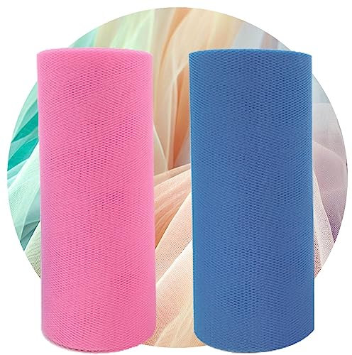 Veiken Tissu Tulle, 2 couleurs, Rose et Bleu), 2 rouleaux, 15 cm, 23 mètres, 2 pièces, Fêtes, Mariages, Costumes, Jupe, Tutu, Décoration, Artisanat, Artisanat. 25 yards,