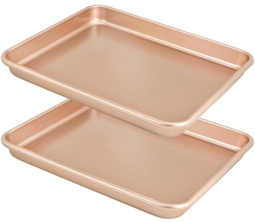 Cyimi Backblech, 2x Auflaufform, Kuchenblech Backofenblech Rechteckige Ofenblech Fettpfanne für Backen, 32,3 x 26,7 cm x 3,1 cm, Gold