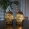 Jinfa 2er-Set Laternen Stimmunglichter mit batteriebetrieber LED-Lichterkette orientalische Zierde Tischdeko Geschenk | Oval | Edles Silber | Ø 10,5 cm × H 18 cm