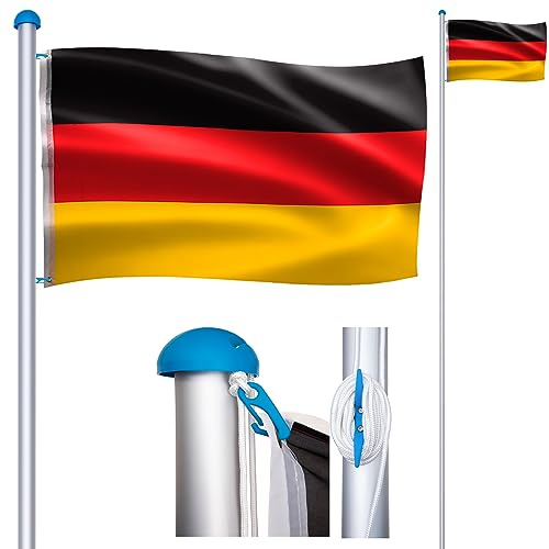 CEEDIR Fahnenmast 6,5 m Stabil, Höhenverstellbar Aluminium Teleskop, inkl. Deutschlandfahne 150 * 80 cm, Bodenhülse 60 cm