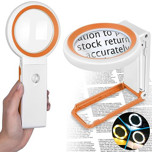 Lupe mit Licht und Ständer mit 18 LED - 30X 40X Faltbare Leselupe, Dimmable Vergrößerungsglas, Handlupe für Senioren,Kinder, Juwelier, Münzen - mit Linsentuch