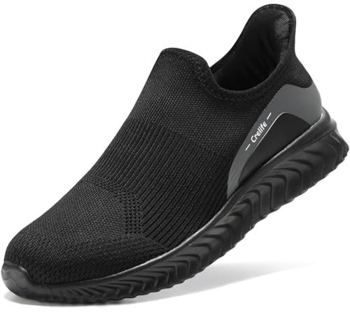 STQ Zapatillas Deportivas Mujer Malla Transpirable Sin Cordones Ligero Slip on Zapatos para Caminar Pasear Andar Todo Negro 39 EU