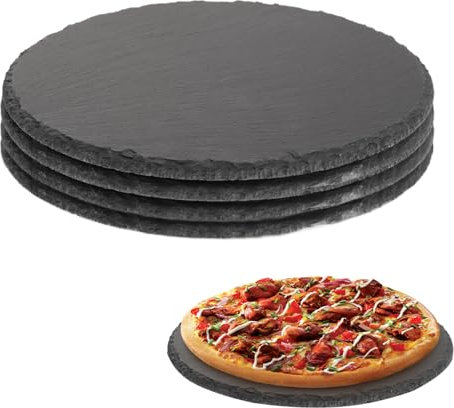 CYEER Lot de 4 assiettes rondes en ardoise de 25 cm - Plateau en ardoise - Plateau de service - Plateau en pierre naturelle pour bougies et décorations de table - Pour le bricolage