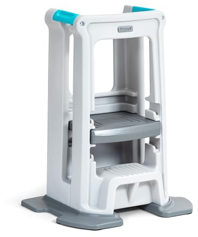 Simplay3 Toddler Tower Montessori Standing Kitchen Step Stool with Sturdy Stabilizing Base and Adjustable Platform, 20.5 D x 26 W x 34.5 H, Ages 18 Months to 5 Years, White