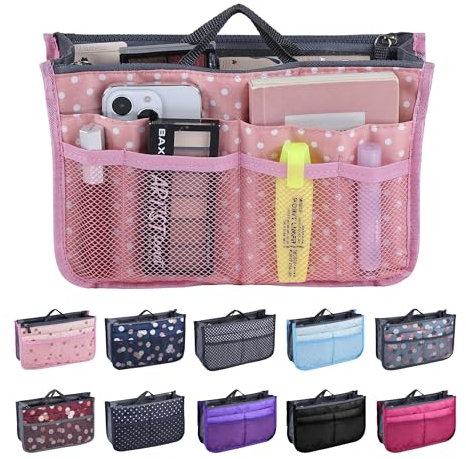 JJ PRIME - Organizer für Handtasche | Aufbewahrungstasche für Handtasche | Organizer für Damen | Organizer Tote Bag Organizer (gepunktet, rosa)