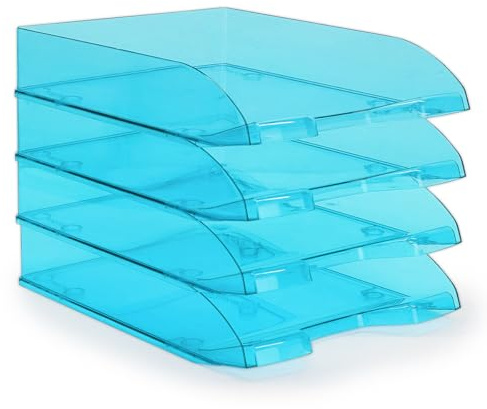 Waytex Pack de 4 Corbeilles à Courrier A4 Plastique Beu Transparent