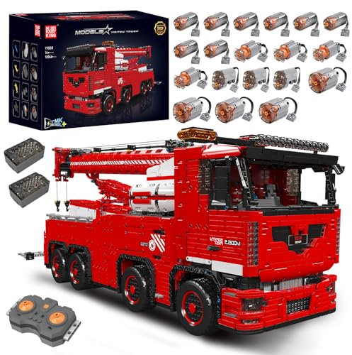 Mould King 19008 Technik LKW Baukasten, MOC-29848 Fernbedienung Abschleppwagen Baustein (10966 Teile), Großer Schwerlast-Kran Klemmblock, Technik-Autospielzeug für Kinder/Erwachsene, 110x25x36