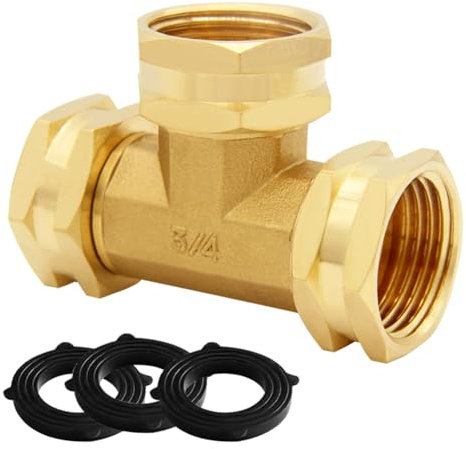 Uenede Raccordo a T girevole in ottone da 3/4 di pollice GHT femmina 3/4 GHT femmina x 3/4 GHT femmina x 3/4 GHT femmina per tubo da giardino raccordi per tubi filettati