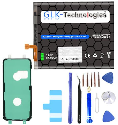 High Power Ersatzakku kompatibel mit Samsung Galaxy S20 Ultra SM-G988B | GLK-Technologies Battery | accu | 5200mAh Akku | inkl. Profi Werkzeug Set Kit NUE (S20 Ultra Set) 2025 BJ