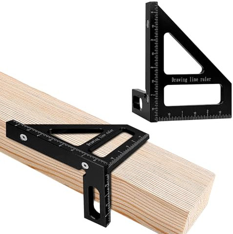 3D Multi-Angle Woodworking Ruler, 45°/90° Aluminum Alloy Woodworking Square Protractor, Miter Triangle Ruler High Precision Layout Measuring Tool, Square Protractor for Engineers (Black)